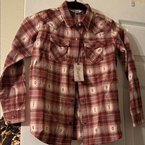Girls Wrangler coral and White Plaid Western Shirt-New w/Tags
